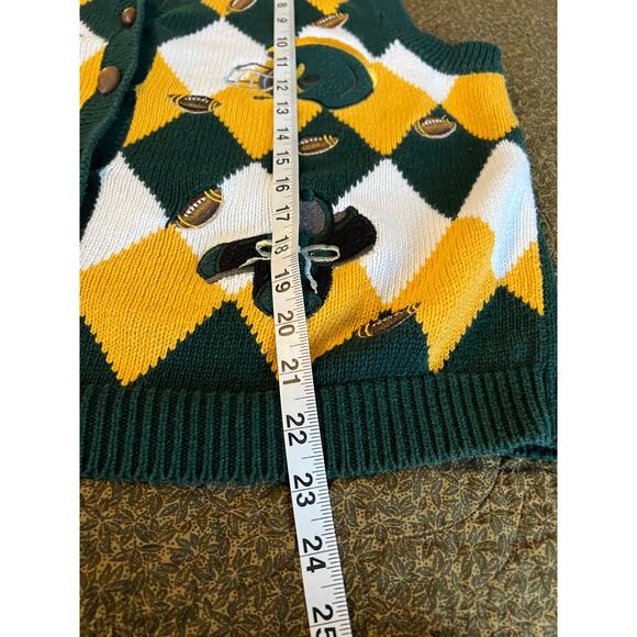 90s Christopher & Banks football sweater Vest Green Bay Packer green gold argyle - Picture 9 of 10
